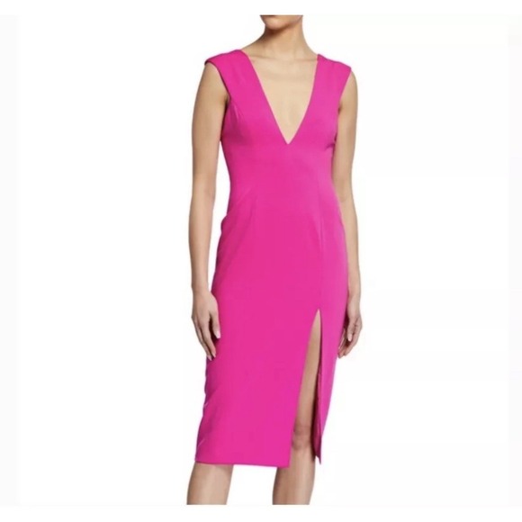 NWT Jay Godfrey Womens Deep V Midi Cocktail Party Dress Sz‎ 10 Fuschia - Picture 3 of 13